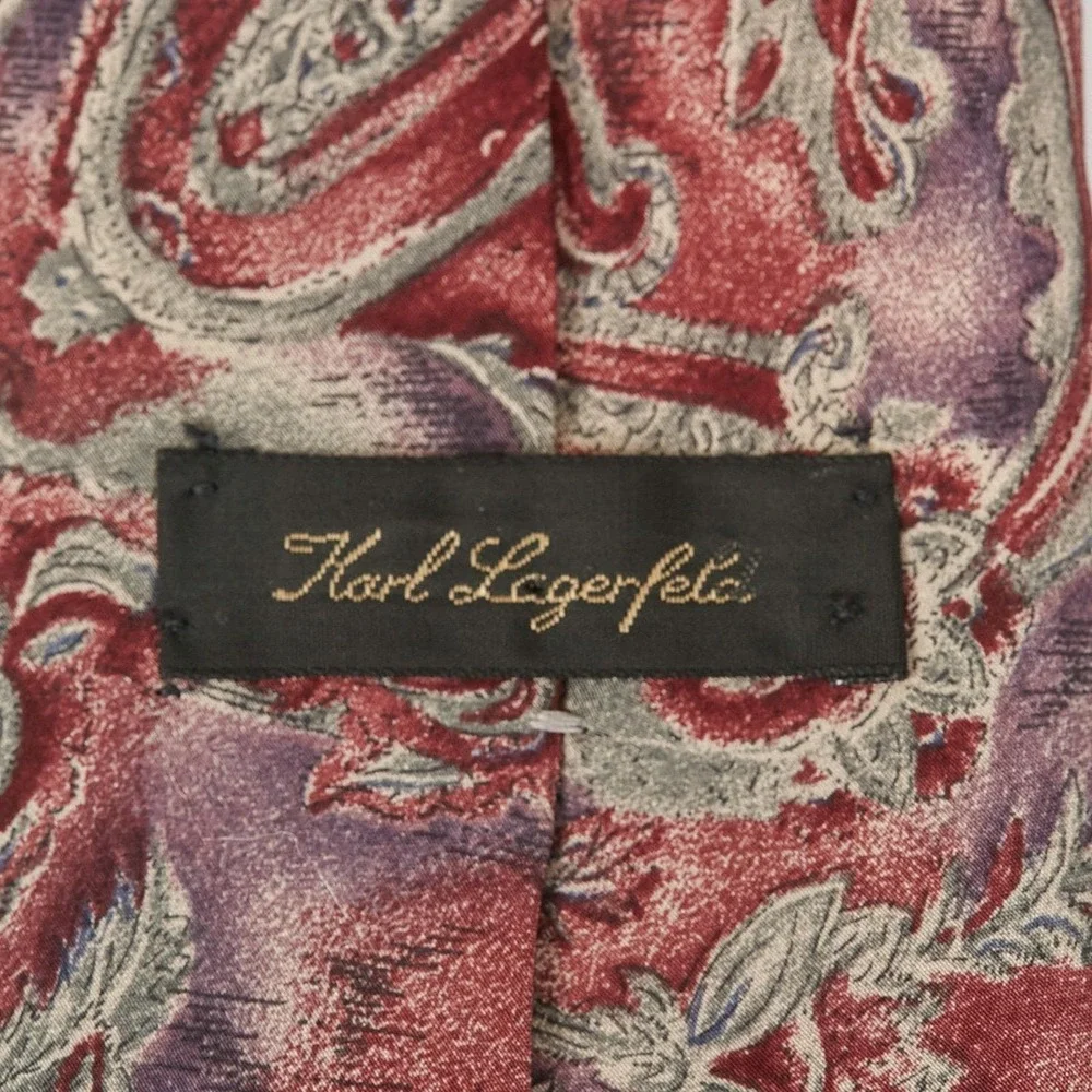 Karl Lagerfeld Vintage Men's Silk Necktie USA Designer Maroon‎ Purple Paisley